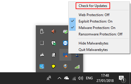 Malwarebytes check for updates