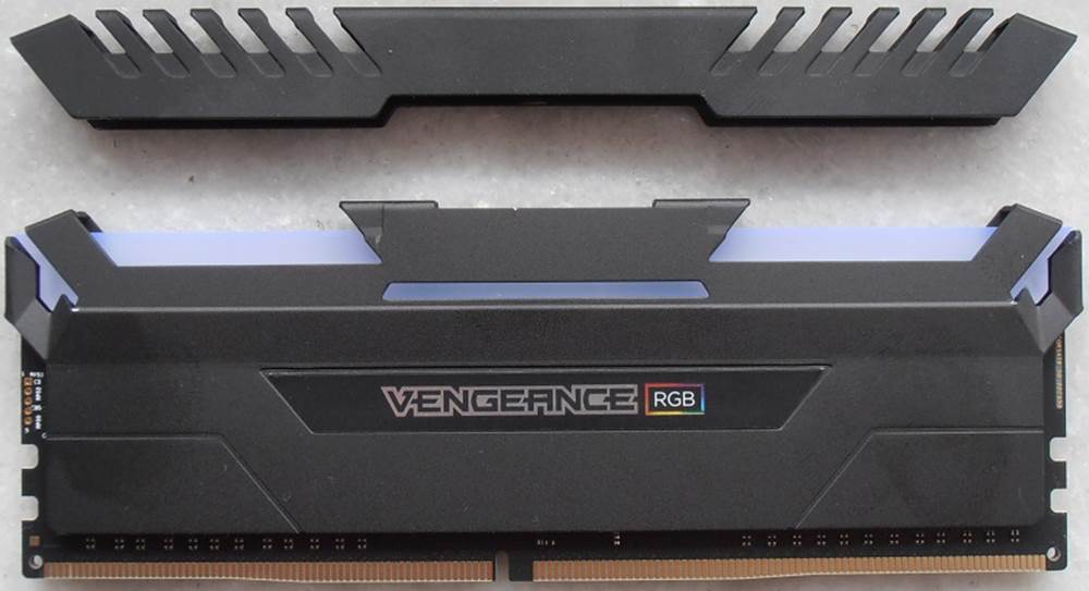 Corsair Venegeance RGB DDR4 RAM, top removed.