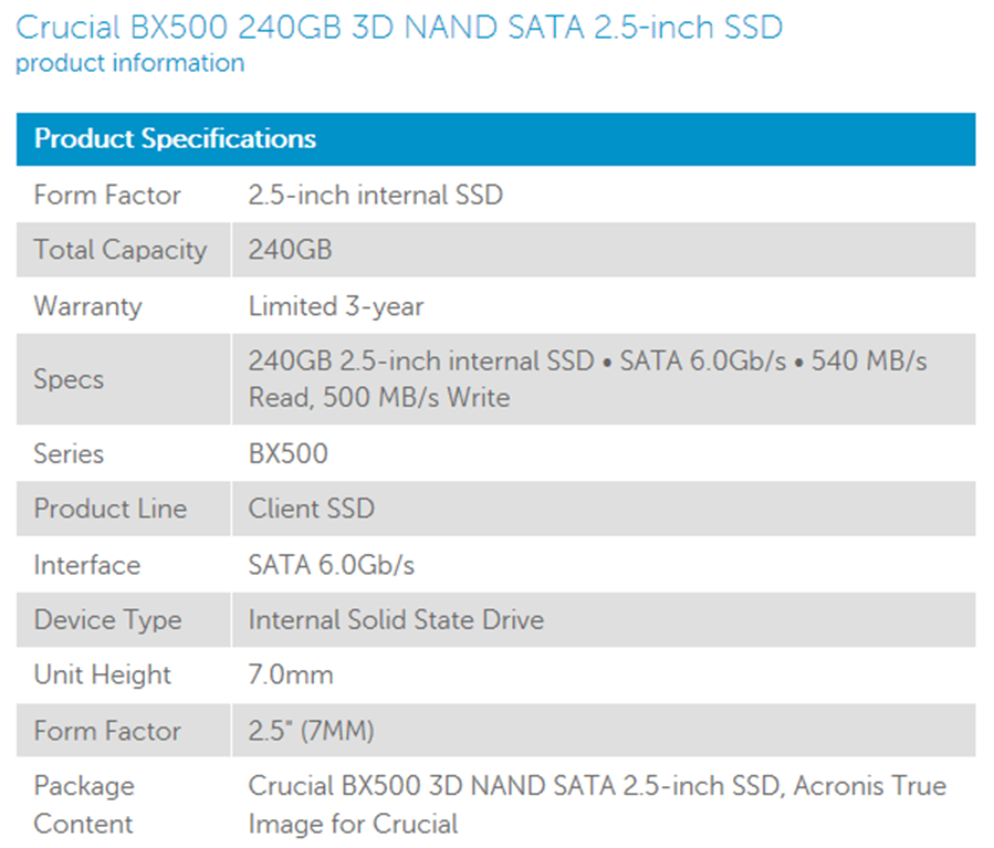 Ssd 240gb hot sale crucial bx500